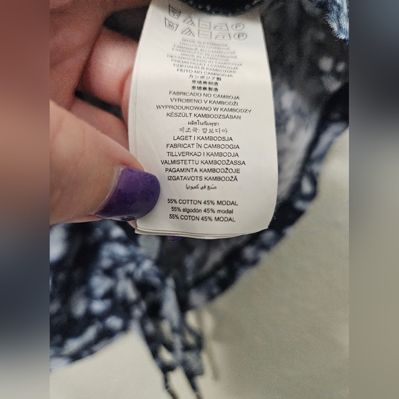 Michael kors medium cinched tie dye blue short sleeve summer cotton modal top - Picture 6 of 8